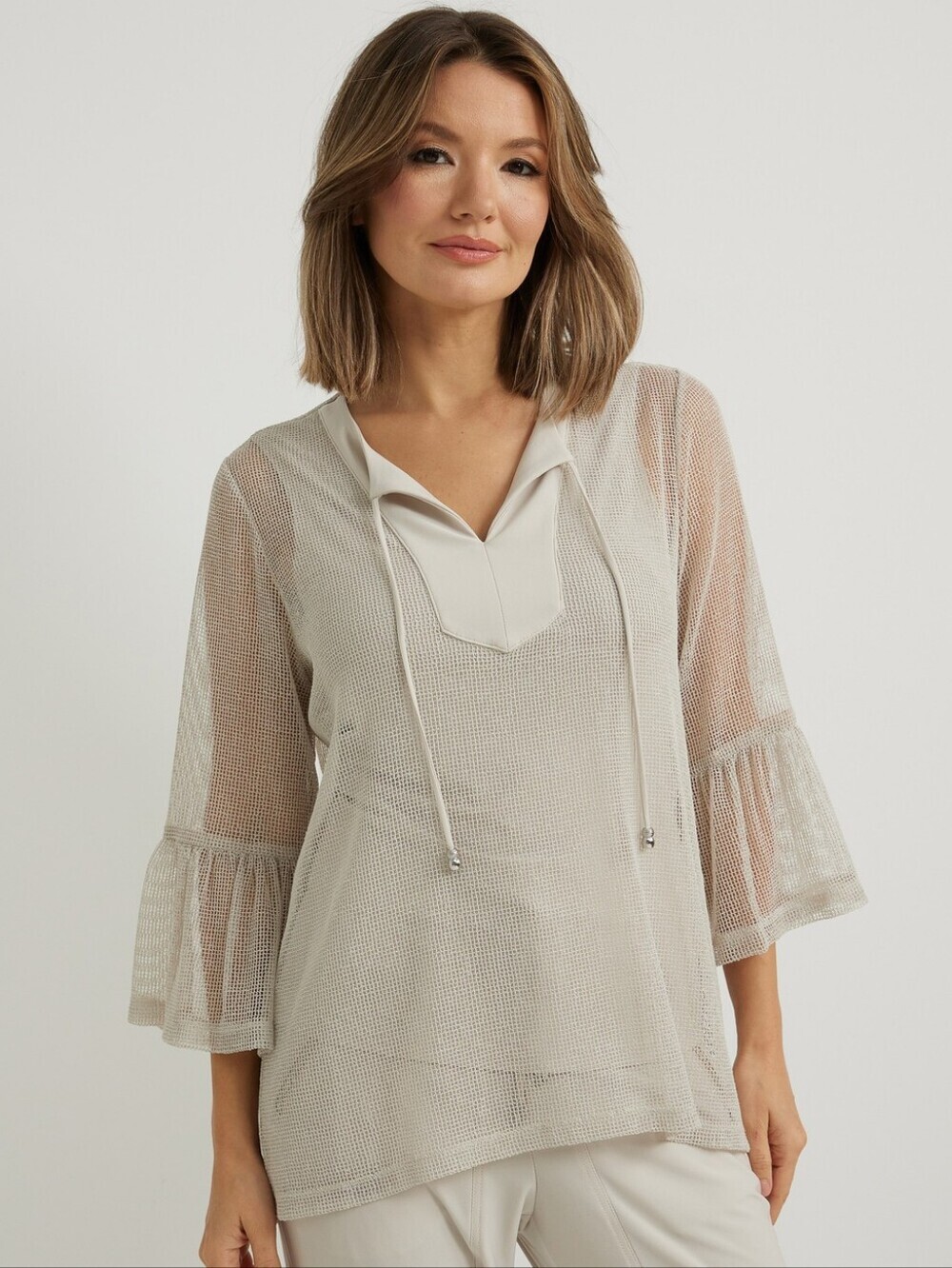 Joseph Ribkoff Mesh Beige Layered Top Sz 10